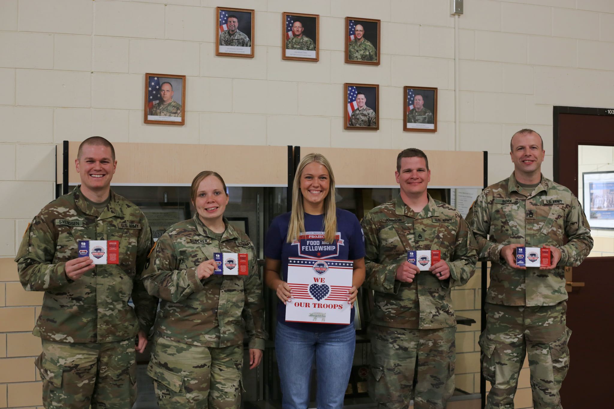 Eleanor donates pork coupons to military members.