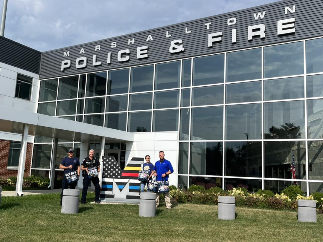 Marshalltown police and fire receiving comfort kits.