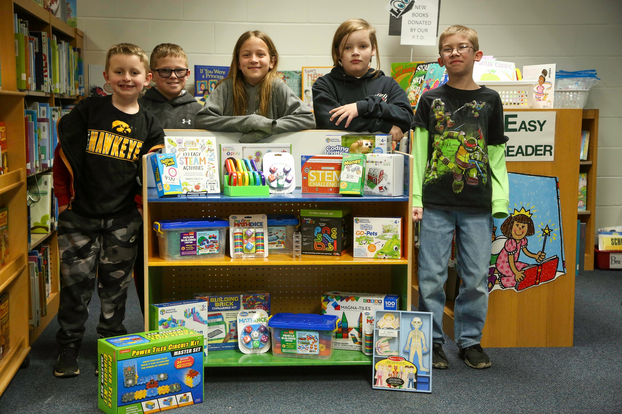 Kids in Orient Library with STEM cart