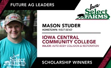 Congratulations to Mason Studer on your Iowa Select Farms Future Ag Leader Scholarship
