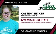 Congratulations to Cassidy Becker on your Iowa Select Farms Future Ag Leader Scholarship